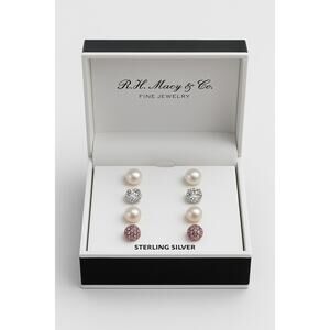 R.H. Macy & Co. Sterling Silver 4 Pair Earring Set – Pearl & CZ – NIB